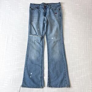 Y2K Old Navy Jeans Womens 8 30x32 Low Rise Flared Grunge Skater Vintage Blue